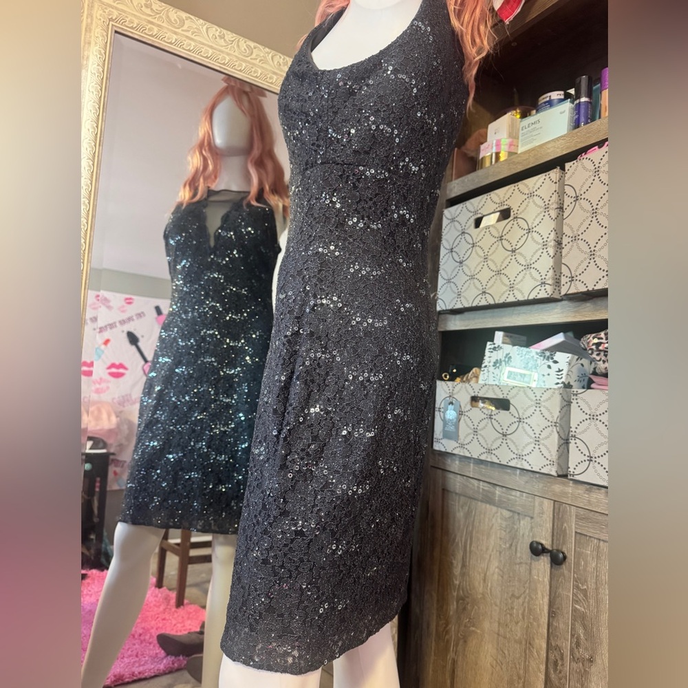 NW nightway charcoal sequin lined sleeveless mid length dress - Picture 15 of 17